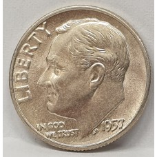 UNITED STATES OF AMERICA 1957P . ONE 1 DIME COIN . WASHINGTON . BU 